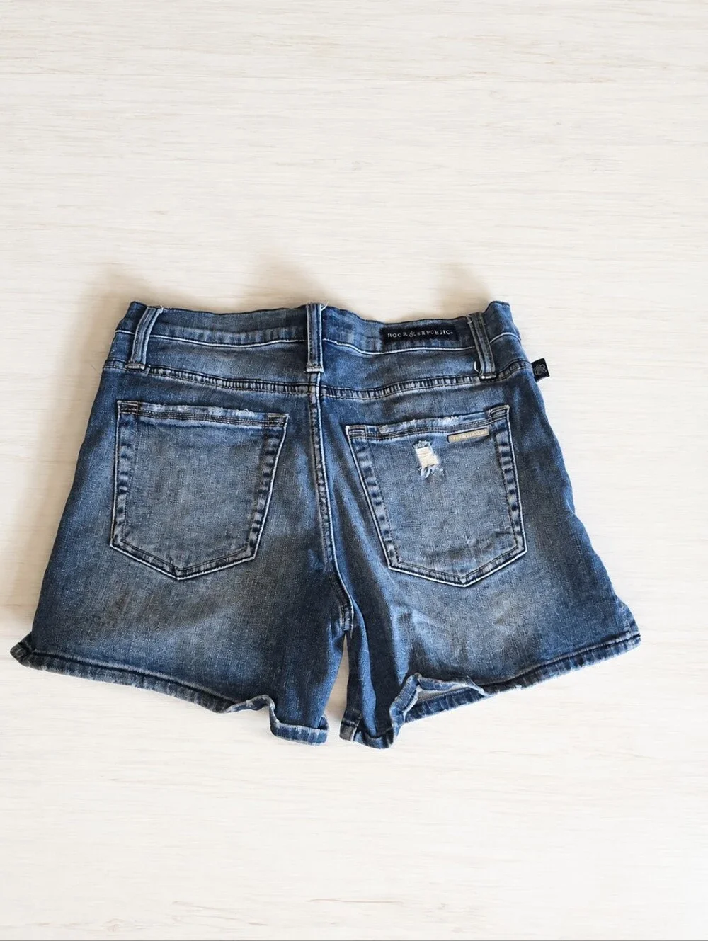 Rock & Republic Kimber Distressed Denim Shorts – Dark Wash Frayed Slit Sides 8